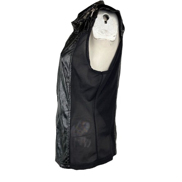 L Vintage lip Service Distress Black Tank Mesh Panel Buckle Shoulders Goth Biker - Picture 3 of 7